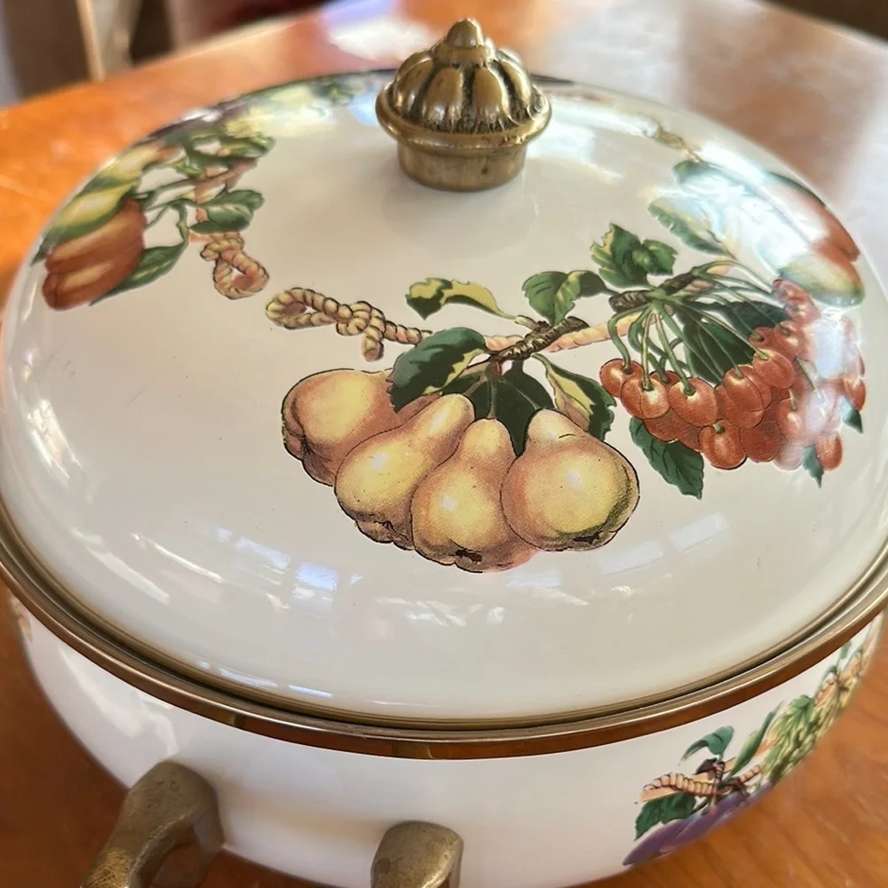Tabletops Unlimited Vintage Fruit Design Ceramic Casserole pot with lid